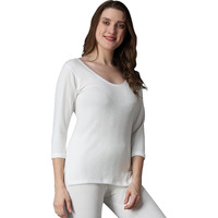 Wearslim Winter Warmer Thermal Vest For Women 3/4 Sleeves Ultra Soft Scoop Neck Winter Inner Wear Top Johns Underwear Color - White (Size - Small)