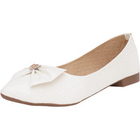 Xe Looks Women's White Ballerina Flats | Textured Design With Stylish Bow Detail | Cushioned Footbed For Comfort | Lightweight Slip-On Ballerina For Girls & Women