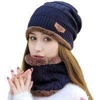 Alexvyan 150 Grams (2 Pcs - Cap And Scarf) - Imported Soft Warm Snow And Air Proof Fleece Knitted Cap (Inside Fur) Woolen Beanie Winter Cap With Scarf For Women Girl Ladies (Blue)