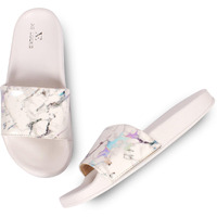 Xe Looks Women's White Flip-Flops With Glossy Marble Print | Stylish And Comfortable Slip-On | Lightweight Flip-Flops For Girls & Women