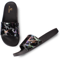 Xe Looks Women's Black Flip-Flops With Glossy Marble Print | Stylish And Comfortable Slip-On | Lightweight Flip-Flops For Girls & Women
