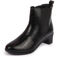 Fausto Fst Ki-253 Black-36 Women's Black Flared Heel High Ankle Leopard Print Embossed Chelsea Boots (3 Uk)