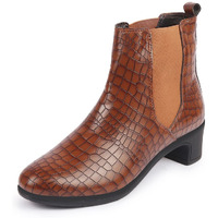 Fausto Fst Ki-253 Tan-38 Women's Tan Flared Heel High Ankle Leopard Print Embossed Chelsea Boots (5 Uk)