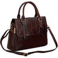 Hyatt Leather Accessories Natural Leather Top-Handle Satchel Tote Ladies Handbags & Shoulder Sling Bags For Women Office Branded Stylish Latest Size-L-11 X H-10 X W- 5 In (Black) (Cherry Brown)