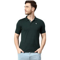 Cantabil Men Green Cotton Blend Polo Neck Half Sleeve Solid T-Shirt (Mtsh00183_B.Green_L)