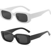 Dlala Pack Of 2 Retro Fashion Rectangle Mc Stand Glasses For Men/Women Trendy Sunglasses Uv 400 Protection Square Frame - Eyewear (Combo(White+Black))