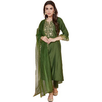 Siril Women's Chinnon Silk Embroidery Straight Kurta Set With Dupatta (38Kbd474-S_Green)
