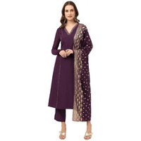 Fiorra Women's Purple Poly Crepe Flared Kurta With Dupatta And Pant Set0082-2Xl