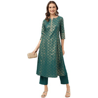 Fiorra Women's Teal Blue Poly Crepe A-Line Kurta With Pant Set0081-L
