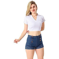 Trasa Womens With Sleeve Rib Knitted 100 Percent Cotton Racer Back Tank Tops Polo V Neck Crop Tank Tops - White - M - Slim Fit