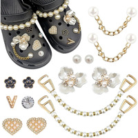 Hasthip 15Pcs Girly Jewelry Shoe Charms For Clog Slides Sandals, Diy Flower Pearl Shoe Decoration Charm Accessories For Girls Women, Party Favors Birthday Gifts