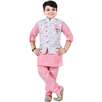 Little Hardy Kids Ethnic Wear Kurta Pyjama And Waistcoat Set For Boys | Stylish Ethnic Wear | 3-Piece Set | Silk And Cotton Blend Fabric (18 Months - 24 Months, Pink)