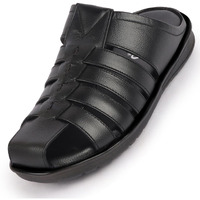 Fausto Fst Fosms-2061 Black-41 Men's Black Genuine Leather Multi Strap Back Open Slip On Closed Toe Dress Sandals (7 Uk)