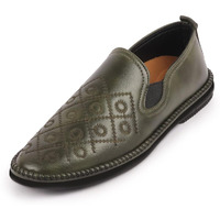 Fausto Fst Fosme-2057 Olive-40 Men's Olive Ethnic Party Wedding Embroidery Floral Side Stitched Prom Slip On Jutis (6 Uk)
