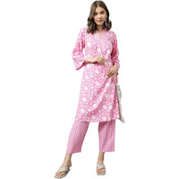 Fiorra Women's Pink Pure Cotton A-Line Kurta With Pant Set0097