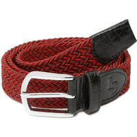 Louis Stitch Men's Black And Red Braided Elastic Stretch Belt With Leather Tipped End Stretchable Canvas Waist Band For Men Women Boys Girls Unisex (26-34 Inch Waist) (Be-El)