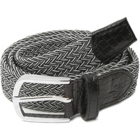 Louis Stitch Men's Black And Grey Braided Elastic Stretch Belt With Leather Tipped End Stretchable Canvas Waist Band For Men Women Boys Girls Unisex (26-34 Inch Waist) (Be-El)