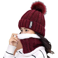Handcuffs Womens Beanie Scarf Set Pompom Winter Beanies Neck Muffler Neckwarmer (Maroon)