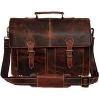Rustic Town Leather Laptop Bag For Men - 16" Messenger Crossbody Briefcase Bag - Ideal For Office, College, & Travel - Durable Shoulder Bag - Gift For Men