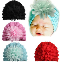 Babymoon Knit Flower Baby Boy's And Baby Girl's Cap - Photography Props Photoshoot Baby Shower Costumes (Ice Blue, Free Size)