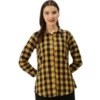 Vastraa Fusion Women's Cotton Checkered Shirt (Ts0935-3Xl_Yellow-Black_3Xl)