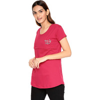 Zeyo Womens Cotton Nightwear Solid Plain Dark Pink Feeding Maternity Nursing Top 5177