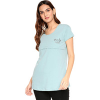 Zeyo Womens Cotton Nightwear Solid Plain Blue Feeding Maternity Nursing Top 5177