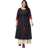 Yash Gallery Women's Plus Size Cotton Printed Anarkali Kurta For Women (9Yk148Black_Black_Xxx-Large)