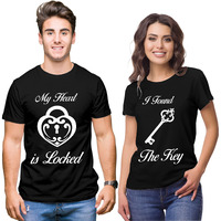 Hangout Hub Hh119 Couples Tshirt For Couple | Lock And Key (Black;Men S,Women Xs) Printed T-Shirts For Men & Women | (Set Of 2 Cotton)