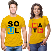 Hangout Hub Hh7 Men's & Women's Round Neck T-Shirt Soulmate (Yellow;Men M (38), Women Xs (32) ;) Pack Of 2 Couple T-Shirts