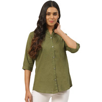 Vastraa Fusion Women's Cotton Regular Top/Shirt (Ts0912-M_Mehandi Green_M)