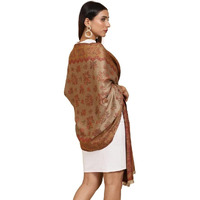 Swi With Label Women's Kashmiri Jamawar Woven Wool Stole (Jr530_Beige_Free Size)