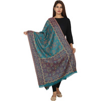 Swi With Label Women's Kashmiri Jamawar Woven Wool Stole (Jr530_Turquoise_Free Size)
