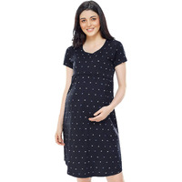 Zeyo Women's Cotton All Over Print Above Knee Short Nightdress (Zfeeds-5355-Ny-Xxl_Navy Blue_2Xl)