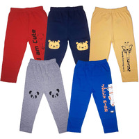 Totztouch Boy's Baby Pants | Pajamas | Bottoms | Lowers | Mid Rise Track Pants Full Length Cute Prints On Knee Cotton Combo Pack Of 5 Regular Fit 3 To 4 Years, Assorted
