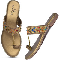 Xe Looks Women's Copper Embellished Flat Slippers | Multicolor Beaded Strap With Toe Loop | Premium Comfort & Quality Flat Slippers For Girls & Women