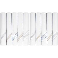Caruso Italy Men's Premium 100% Pure Cotton Handkerchief White Base Colored Border - Pack Of 10 (44 X44 Cm)