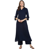 Idalia Rayon Solid Straight Kurta Set For Women 3/4 Sleeve, Round V Neck Designer Kurta With Pant