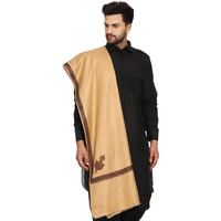 Swi With Label Men's Kashmiri Embroidered Wool Shawl (Gc106_Beige_Free Size)