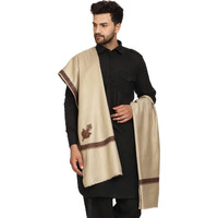 Swi With Label Men's Kashmiri Embroidered Wool Shawl (Gc106_Deep Beige_Free Size)