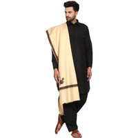 Swi With Label Men's Kashmiri Embroidered Wool Shawl (Gc106_Dark Beige_Free Size)