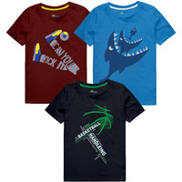 Real Basics Boy's Regular Tshirt(Rb-Bb-T-P3-34-(3Fis+Kick+Neob)_Multicolor_34)