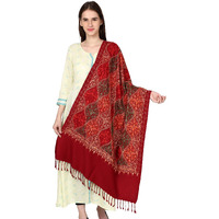 Weavers Villa Women's Wool Blend Full Embroidery Matka Shawls,Stoles (Maroon), 70Cm X 200Cm