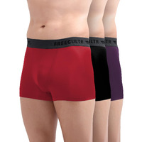 Freecultr Men's Underwear Anti Bacterial Micromodal Airsoft Trunk - Non Itch No Chaffing Sweat Proof - Size S Pack Of 3-Trippy Violet,Pot Black,Sassy Red
