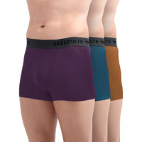 Freecultr Men's Underwear Anti Bacterial Micromodal Airsoft Trunk - Non Itch No Chaffing Sweat Proof - Size L Pack Of 3-Trippy Violet,Midnight Blue,Bourbon Yellow