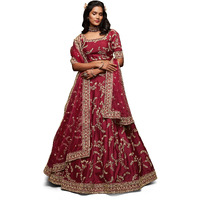 Zeel Clothing Women's Art Silk Semi-Stitched Lehenga Choli With Dupatta (7802-Maroon-Wedding-Bridal-Latest-Choli; Free Size) (Maroon)