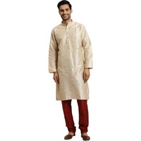 Sojanya (Since 1958, Men's Silk Blend Cream & Gold Pintex Only Kurta, Size: 38