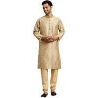 Sojanya (Since 1958, Men's Silk Blend Gold Pintex Only Kurta, Size: 36