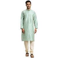 Sojanya (Since 1958, Men's Silk Blend Sea Green & Gold Pintex Only Kurta, Size: 42