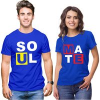 Hangout Hub Hh7 Men's & Women's Round Neck T-Shirt-Soul Mate (Blue;Men M;Women Xl)-Pack Of 2-Couple T-Shirts